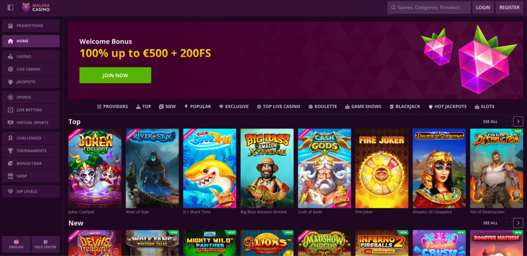 Avis sur Malina Casino en ligne 2026